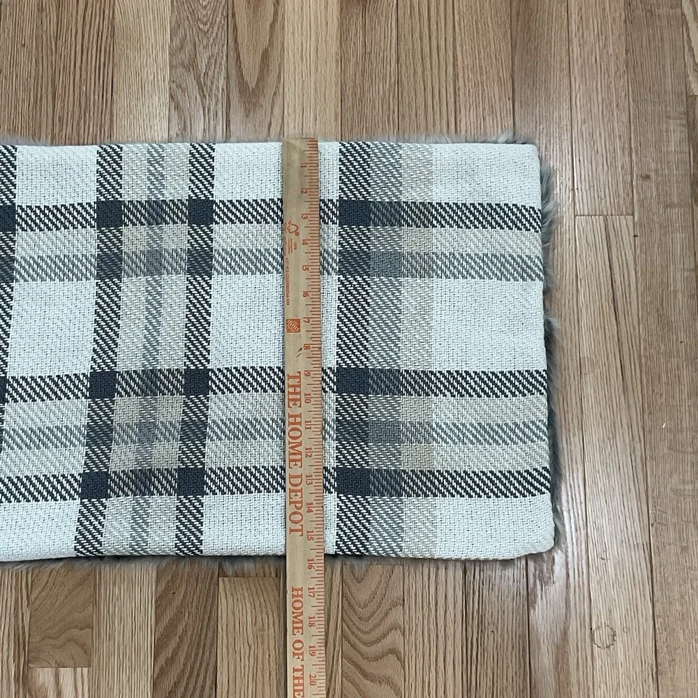 NWT Pottery Barn Throw Pillow Cover Nottingham Plaid Faux Fur Back Lumbar Decor